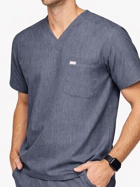 FIGS Leon Scrub Top Blue Grey FIONx Stretch Medical Uniform Men’s XL
